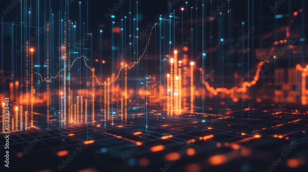 Obraz premium Abstract glowing digital data visualization with graphs and lines.