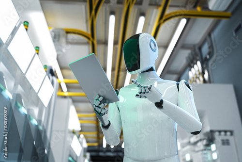Foto Automation semiconductor manufacturing with humanoid robot in factory