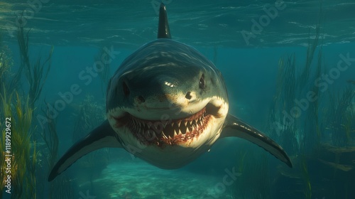 Great white shark underwater, close-up. photo