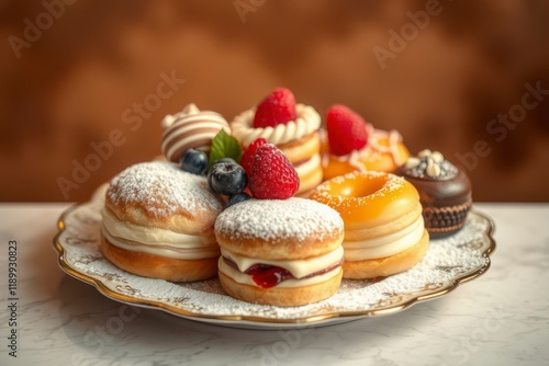 Elegant assortment pastries desserts arranged