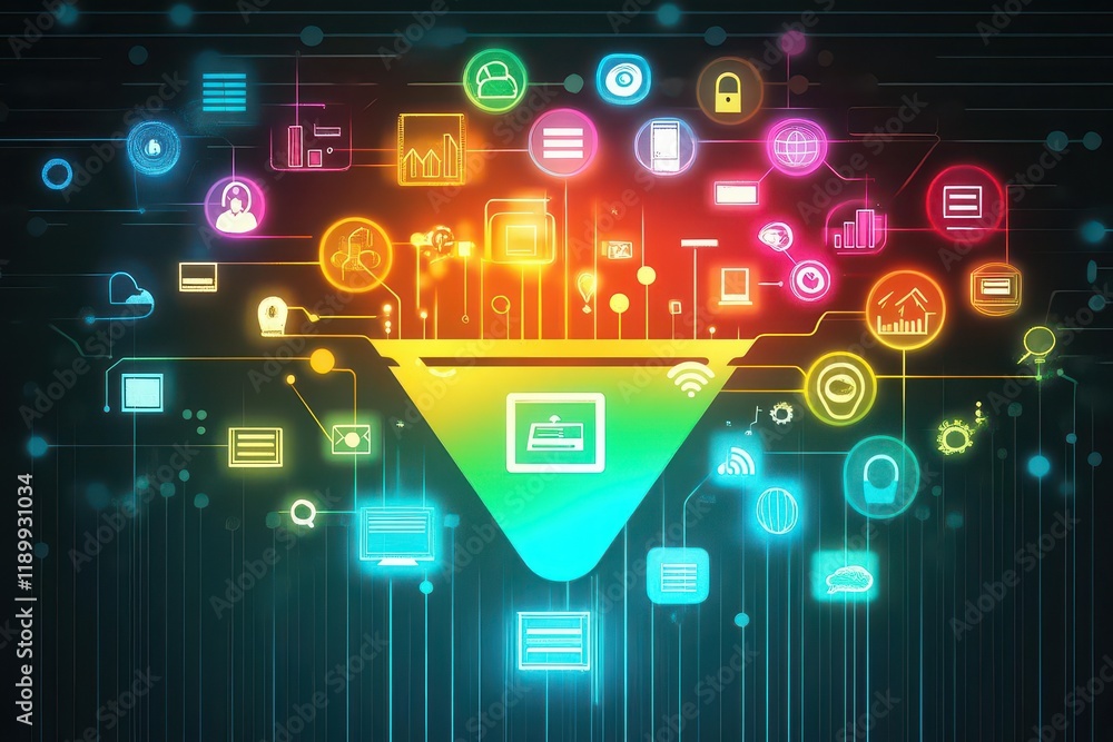 custom made wallpaper toronto digitaldigital marketing funnel concept vibrant icons engaging design flow from prospects to customers