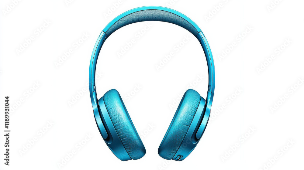 A modern, cyan-colored pair of over-ear headphones, sleek minimalist design A modern, cyan-colored pair of over-ear headphones, sleek minimalist design