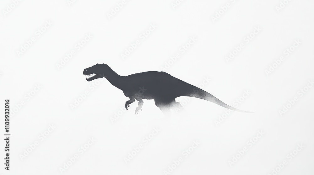 Silhouette of a Dinosaur Against a Misty Background in Motion Silhouette of a Dinosaur Against a Misty Background in Motion