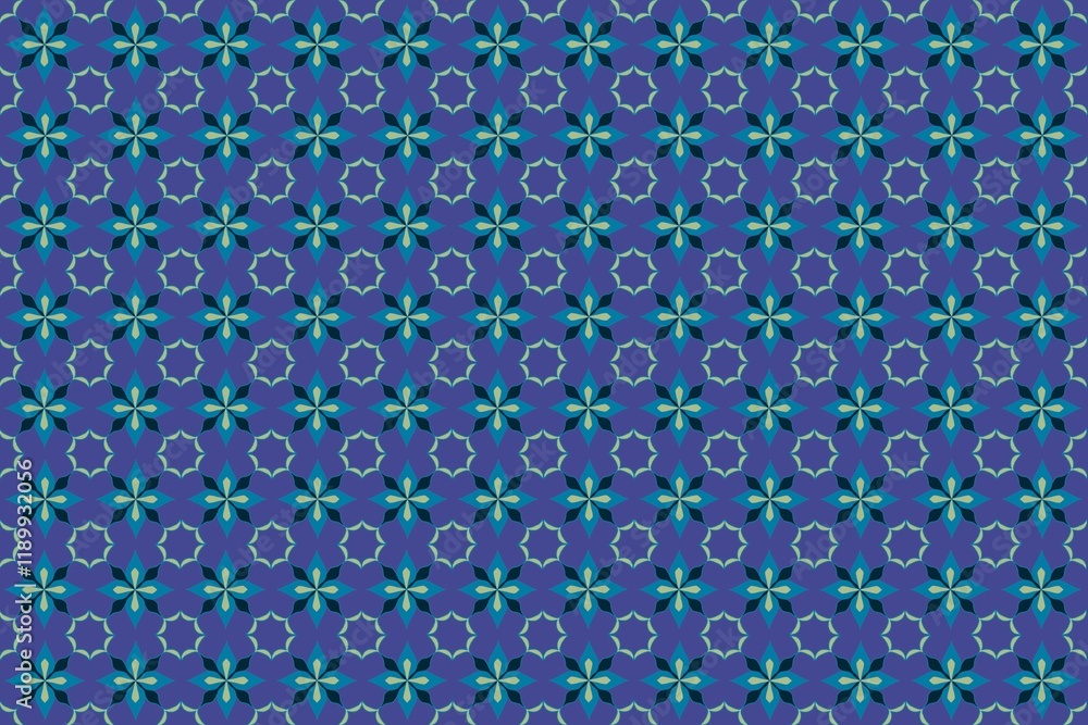 Seamless Floral Geometric Pattern in Blue and Teal Tones for Backgrounds Seamless Floral Geometric Pattern in Blue and Teal Tones for Backgrounds