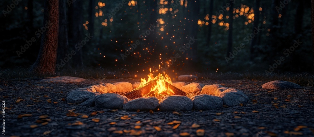 Campfire burning brightly in a dark forest at night. (1) Campfire burning brightly in a dark forest at night. (1)