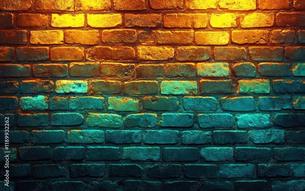 Fototapeta premium Grunge Brick Wall Texture, Teal and Orange