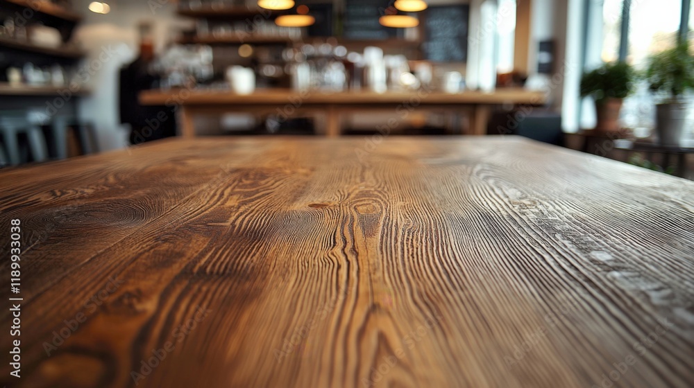 Rustic Wooden Table in Cozy Café Setting Rustic Wooden Table in Cozy Café Setting