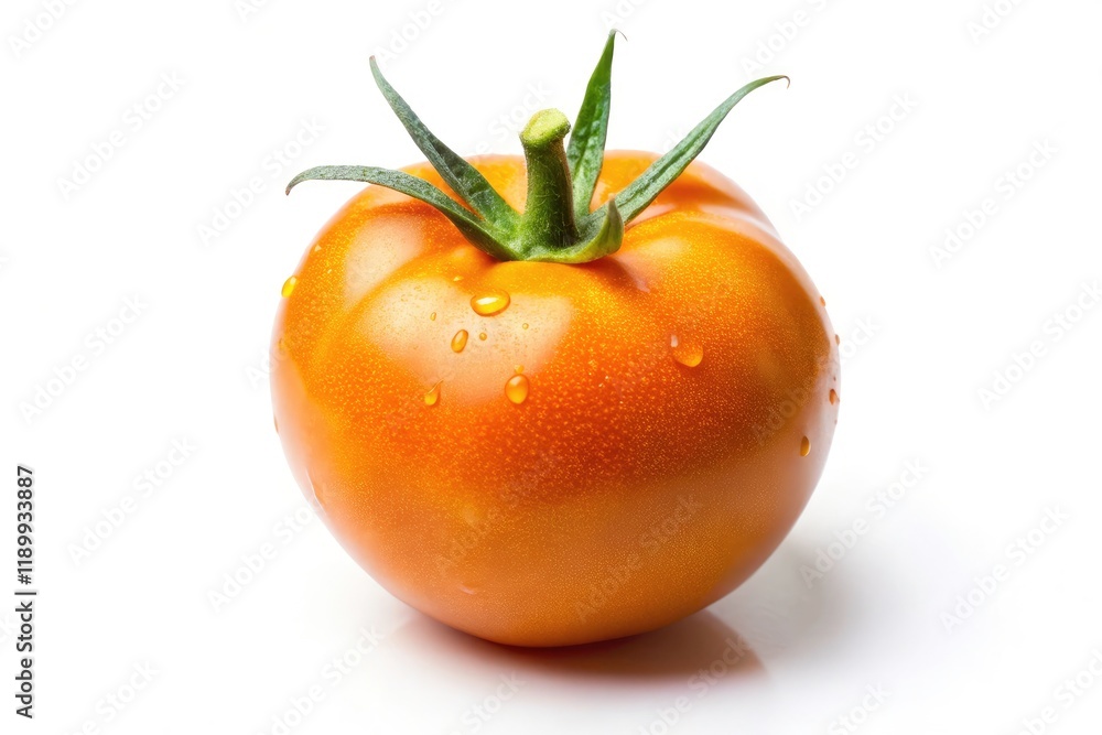Macro Tilt-Shift Orange Tomato, Isolated White Background, Miniature Food Photography, Closeup Vegetable Image Macro Tilt-Shift Orange Tomato, Isolated White Background, Miniature Food Photography, Closeup Vegetable Image