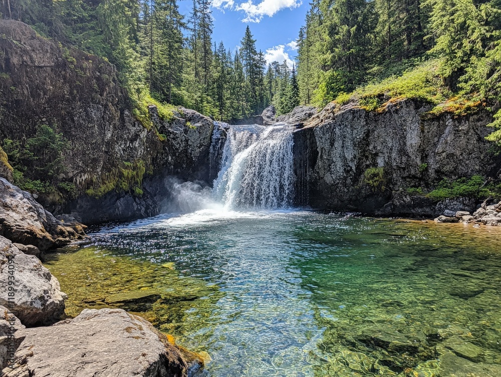 Fototapeta premium Breathtaking waterfall adventure lush forest nature photography scenic view peaceful surroundings tranquility