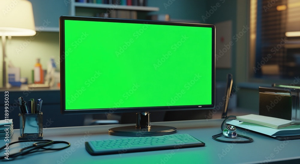 Green Screen Computer Monitor on Desk