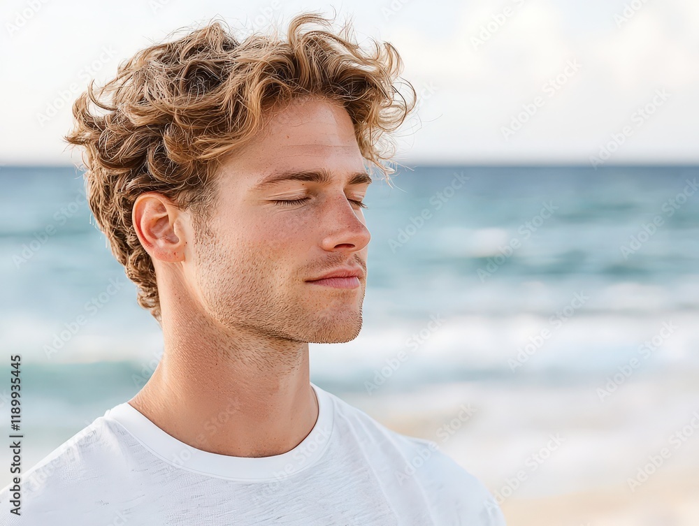 Serene Moment by the Beach: A Person with Closed Eyes in a Quiet Coastal Setting Enjoying Tranquility Serene Moment by the Beach: A Person with Closed Eyes in a Quiet Coastal Setting Enjoying Tranquility