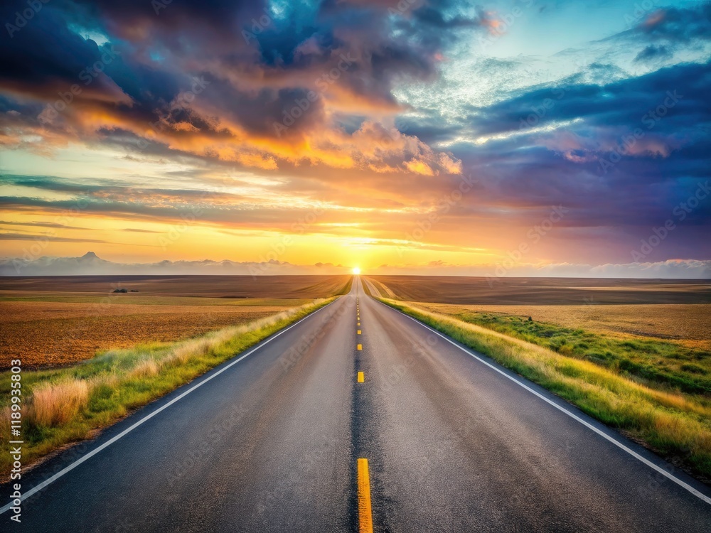 Naklejka premium Minimalist Landscape Photography: Pale Sky, Long Road Horizon