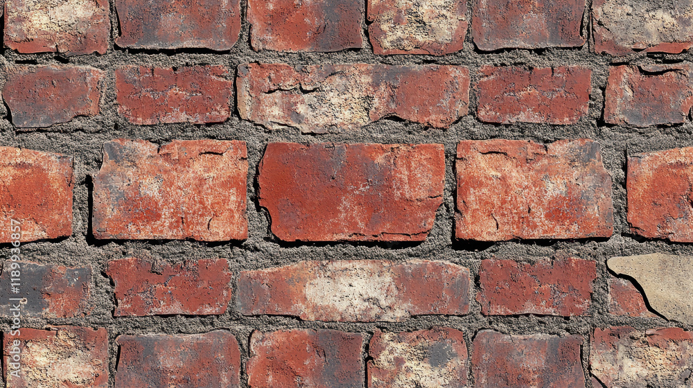 Fototapeta premium Old red brick wall background, seamless texture of old bricks, brickwork pattern for architectural design or decorative elements