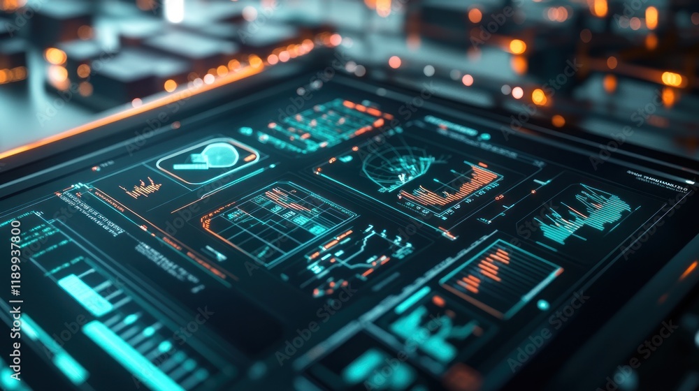 Futuristic digital dashboard displaying data analytics and graphs. Futuristic digital dashboard displaying data analytics and graphs.