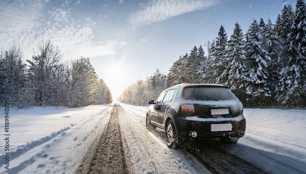 Obraz premium 冬用タイヤで雪道を走る車のイメージ画像3