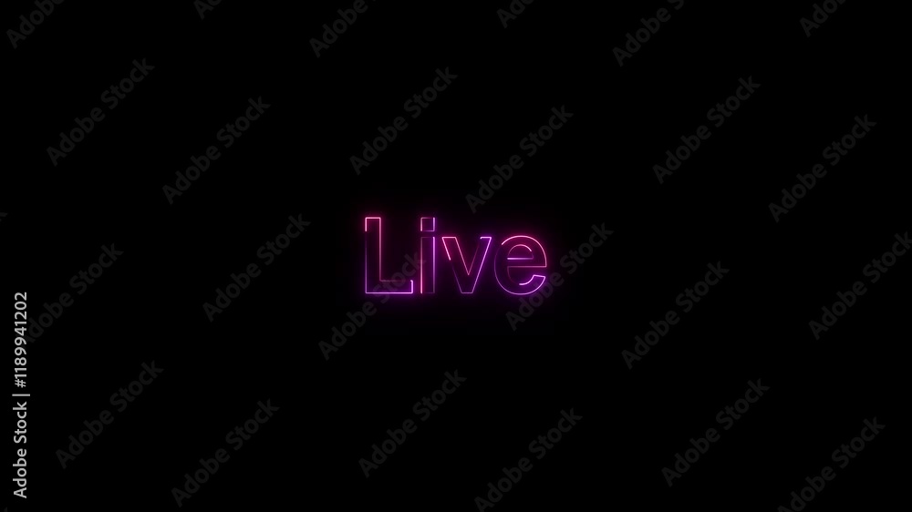 neon text live with red and purple color. live text animation icon on black background neon text live with red and purple color. live text animation icon on black background