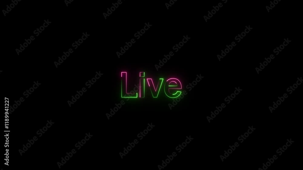 neon text live with green and pink color. live text animation icon on black background neon text live with green and pink color. live text animation icon on black background