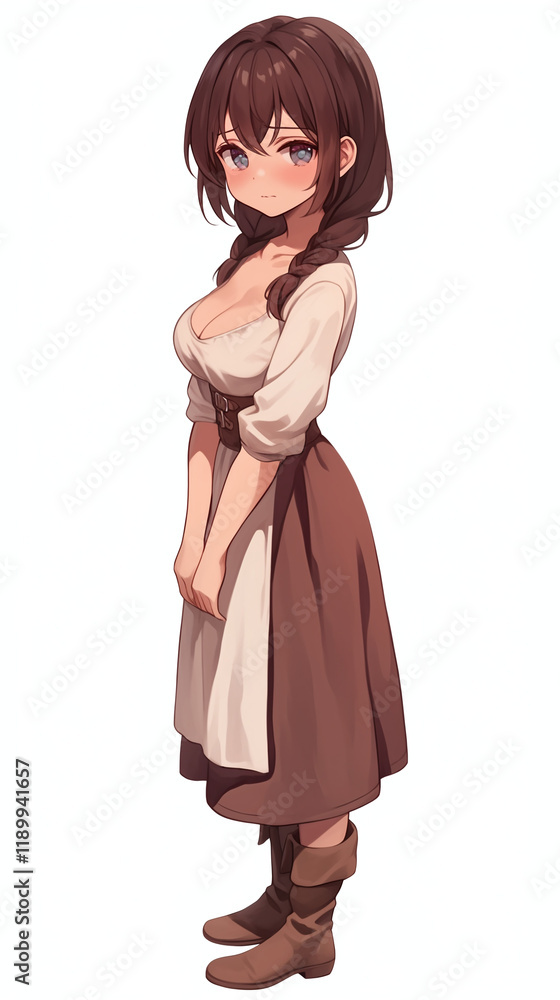 Medieval Anime Girl in a Brown Dress Medieval Anime Girl in a Brown Dress