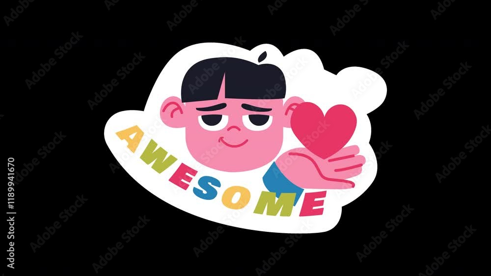 A cheerful cartoon character holding a heart with the word 'AWESOME' in colorful letters. A cheerful cartoon character holding a heart with the word 'AWESOME' in colorful letters.