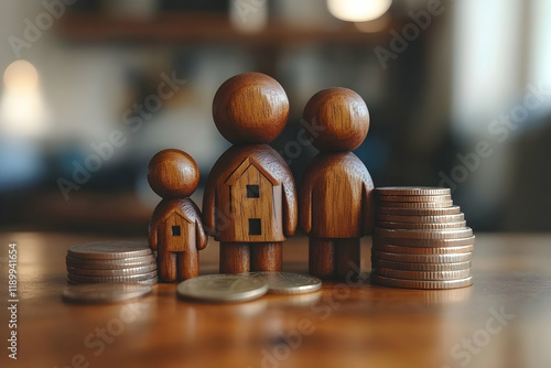 Family, home, savings, coins, table, indoor, planning, future, security, finance photo