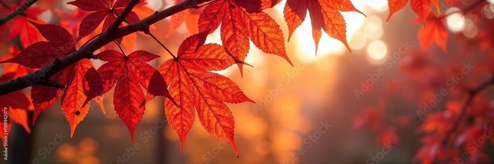 Golden hues upon crimson leaves entwined with branches, autumn, sky, leaves Golden hues upon crimson leaves entwined with branches, autumn, sky, leaves