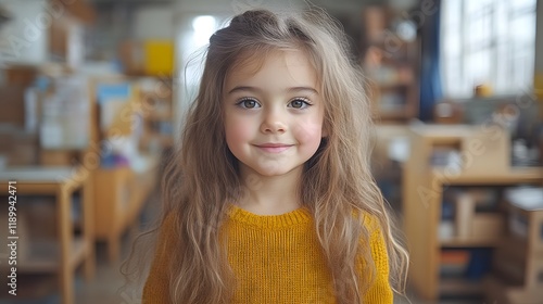 Wallpaper Mural Portrait of a cute little girl with long blonde hair smiling. Torontodigital.ca