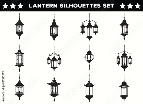 Set of Vintage Hanging Lantern Silhouettes