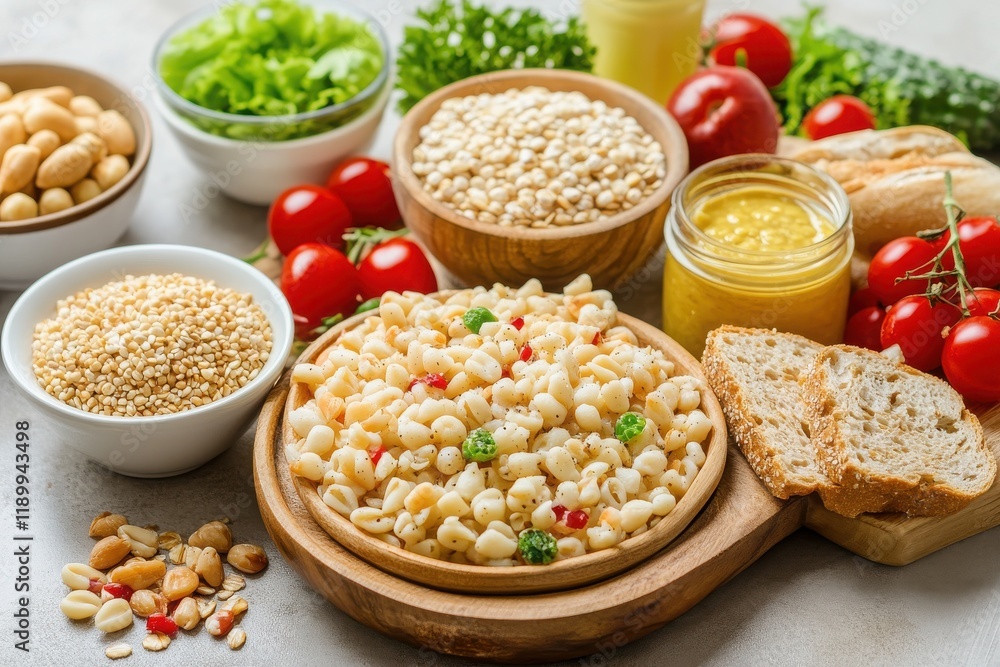 Nutritious Food Spread with Grains and Fresh Ingredients Nutritious Food Spread with Grains and Fresh Ingredients