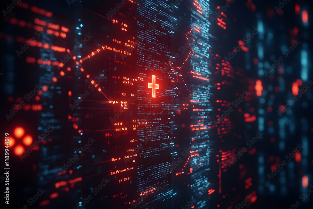 Obraz premium Digital healthcare data stream, futuristic medical technology