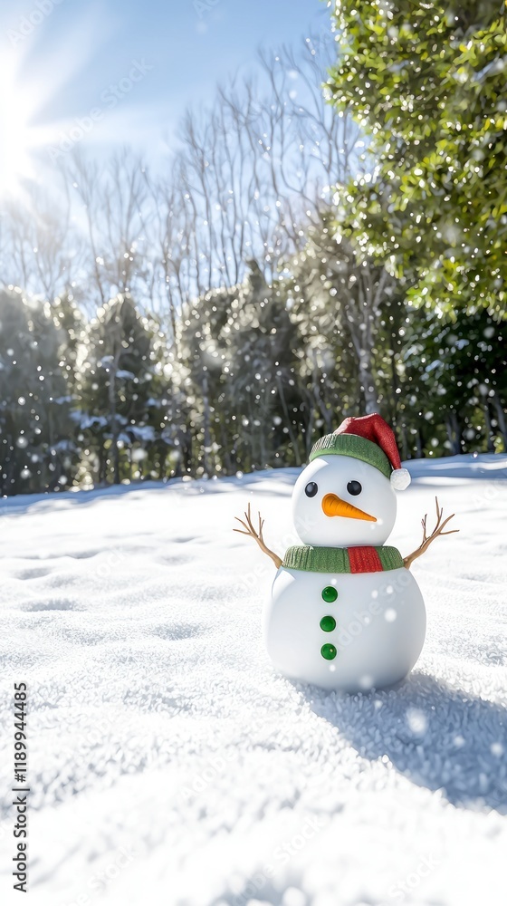 Obraz premium Festive Snowman in Winter Wonderland 3D Rendered Christmas Scene