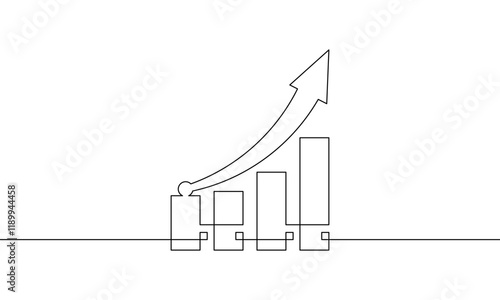 Continuous line drawing of graph with increasing arrow up. Illustration vector of business growth. Flat icon sign symbol. Object one line. Single line art