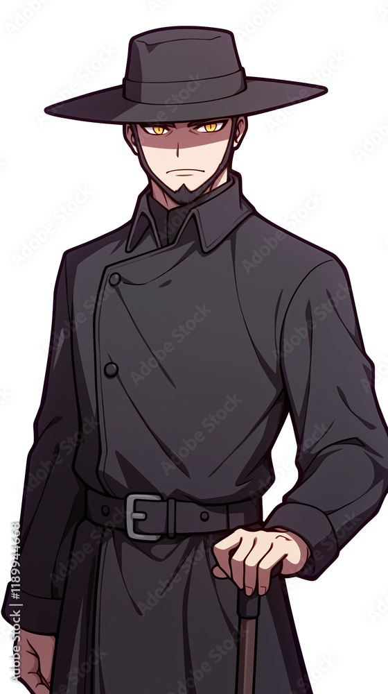Intriguing Dark-Haired Gentleman with Walking Stick Intriguing Dark-Haired Gentleman with Walking Stick