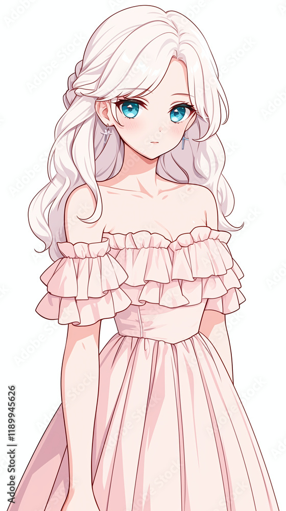 Fototapeta premium Elegant Anime Girl in a Pink Dress