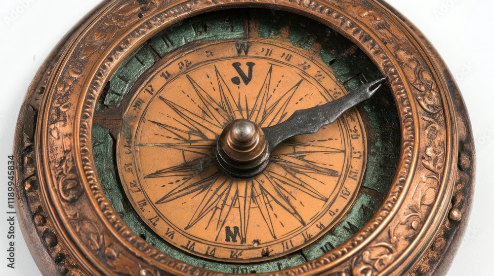 Obraz premium A detailed iron compass with gears and intricate engravings 