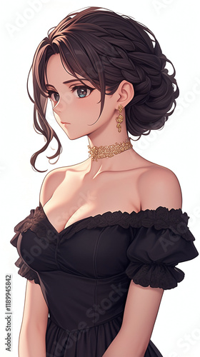 Elegant Anime Girl in a Black Dress photo