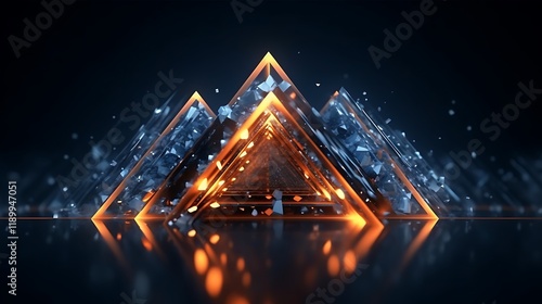 Glowing Orange Triangles Encasing Crystal Structures