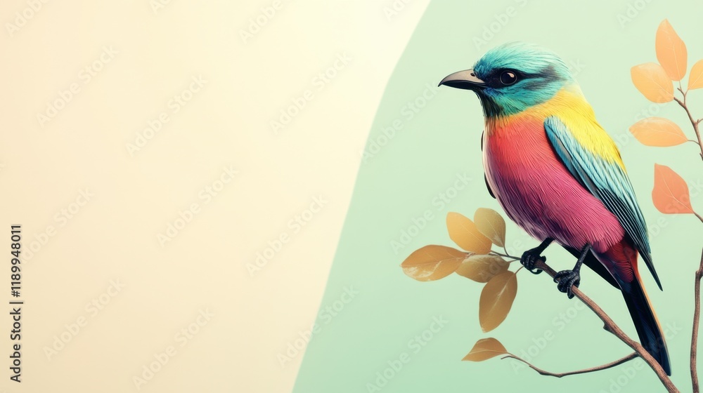 Fototapeta premium Vibrant Rainbow Bird Perched on Branch: A Colorful Avian Masterpiece