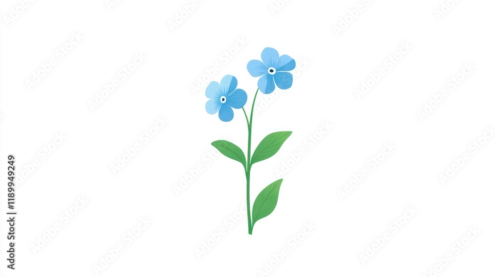 Two forget-me-nots, blooming, white background, spring, design element Two forget-me-nots, blooming, white background, spring, design element
