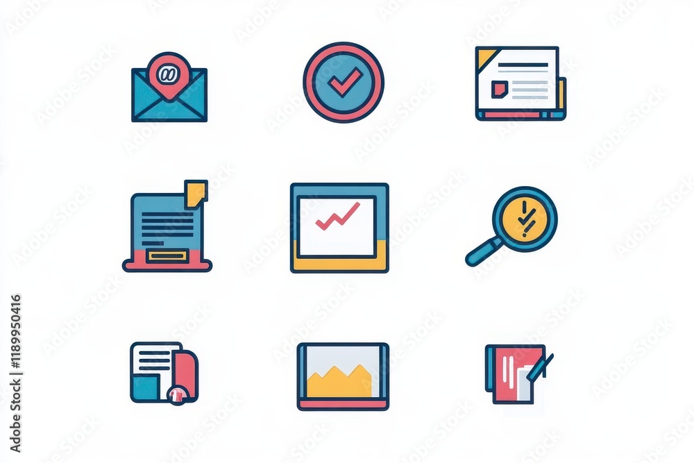 flat vector icons representing digital marketing flat vector icons representing digital marketing