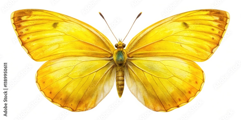 Fototapeta premium Watercolor Yellow Butterfly, Isolated White Background, High Resolution, Landscape Photography, Nature, Insect, Spring, Summer, Floral, Beautiful, Artistic