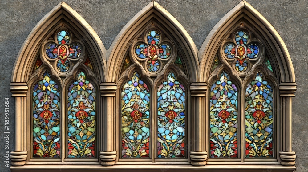 Obraz premium Triple stained glass Gothic window