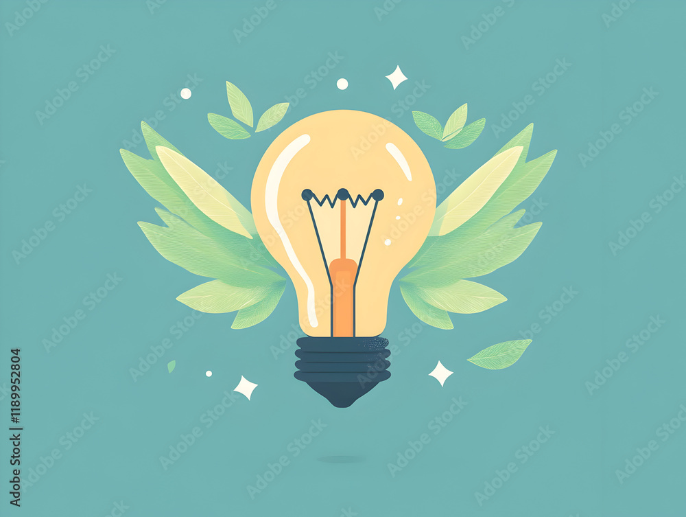 Illuminating ideas light bulb with wings in digital artwork Illuminating ideas light bulb with wings in digital artwork