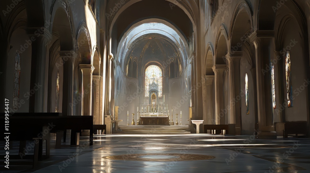 Obraz premium Sunlit interior of a grand cathedral