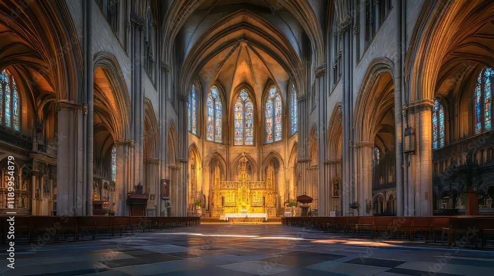 Fototapeta premium Sunlit Cathedral Interior Grandeur