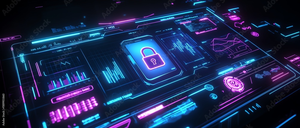 Obraz premium Futuristic data security interface design.