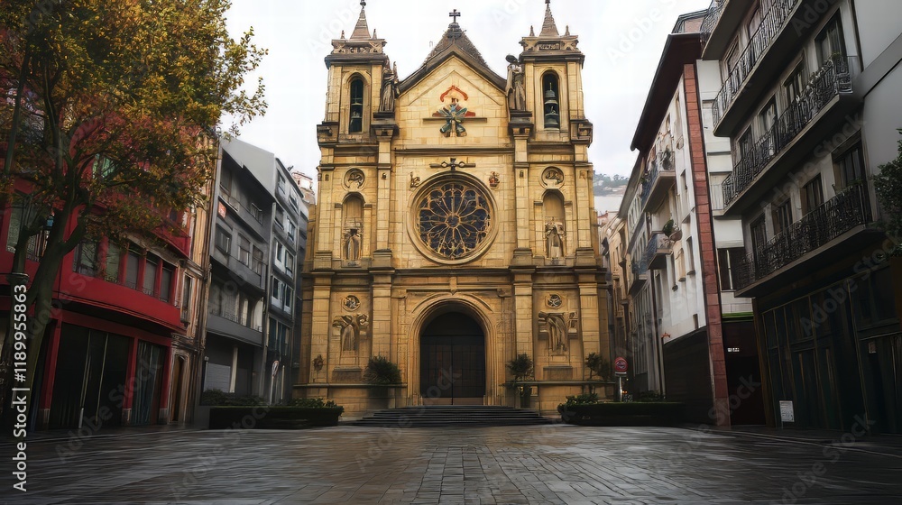 Fototapeta premium Church facade in urban setting