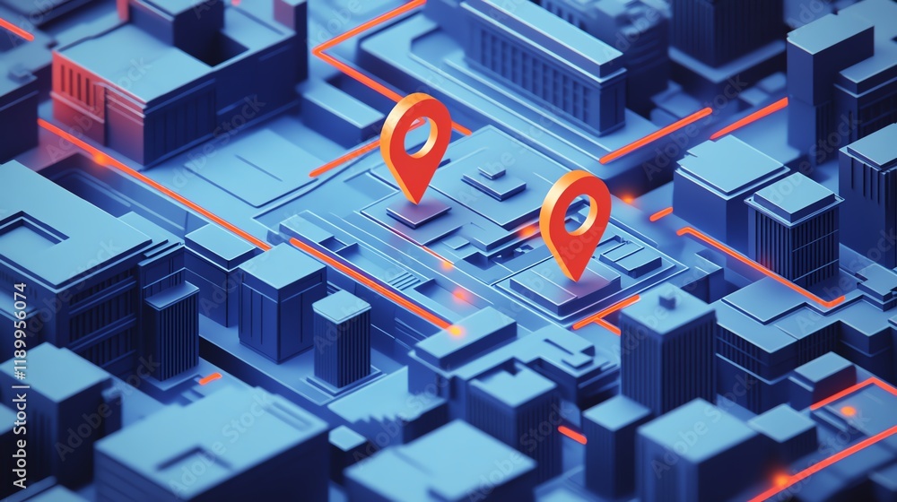 3D map with location markers and abstract design. 3D map with location markers and abstract design.