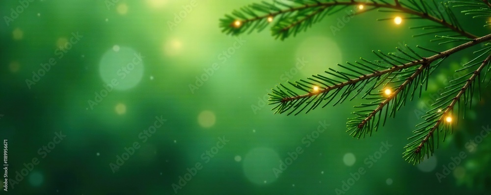 Twinkling pine branches on soft green background, peaceful scene, glowing lights, pine branches Twinkling pine branches on soft green background, peaceful scene, glowing lights, pine branches