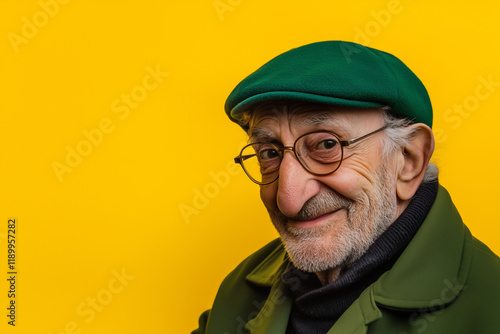 Happy old man isolated on a color background photo