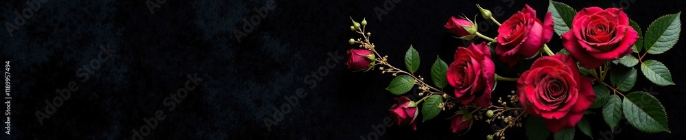 Velvety black background with golden vines wrapped around a bouquet of dark red roses, roses, botanical, purple Velvety black background with golden vines wrapped around a bouquet of dark red roses, roses, botanical, purple